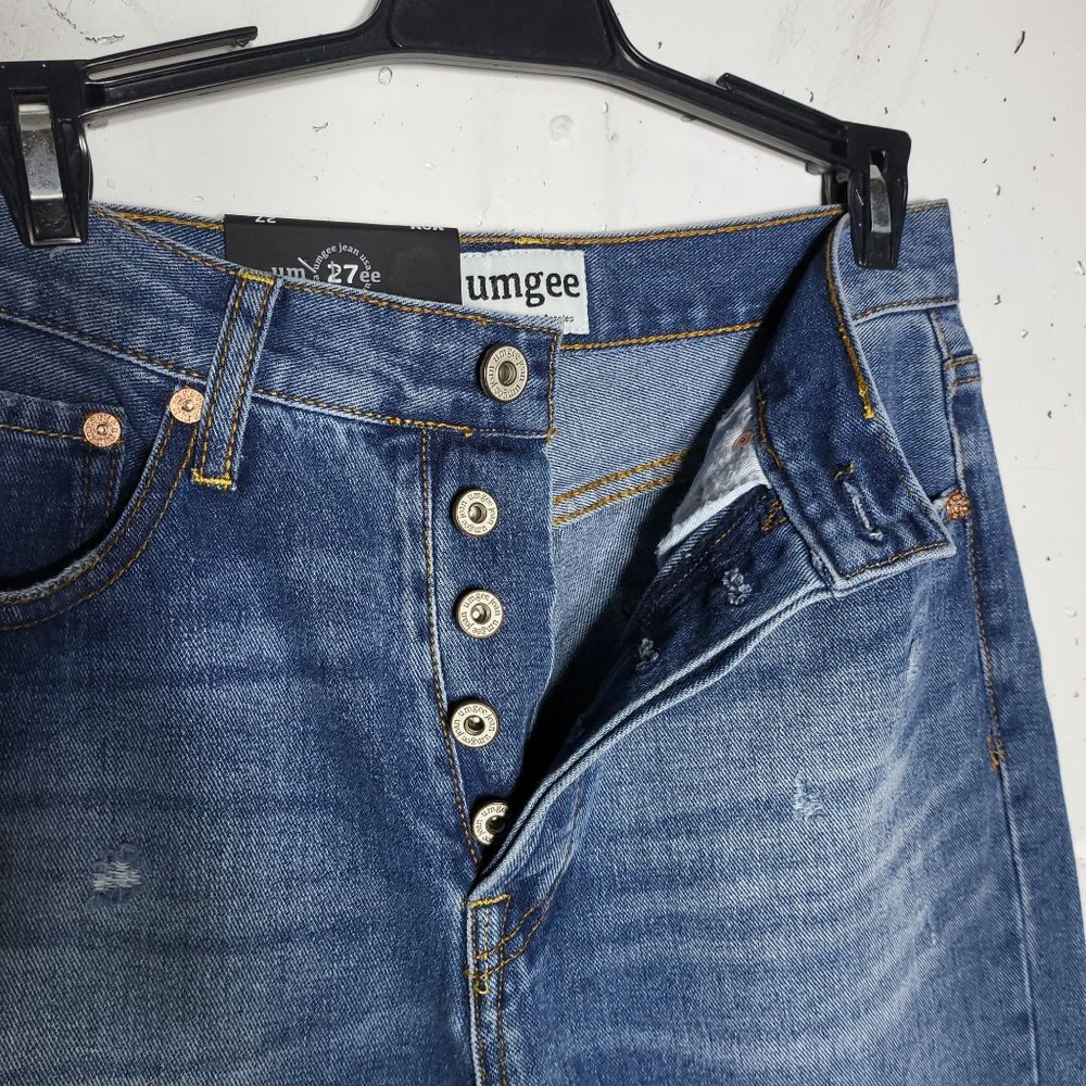 NWT Umgee Womens Mom Distressed Button Fly Medium Wash Denim Blue Jeans‎ Size 27 - Picture 4 of 12
